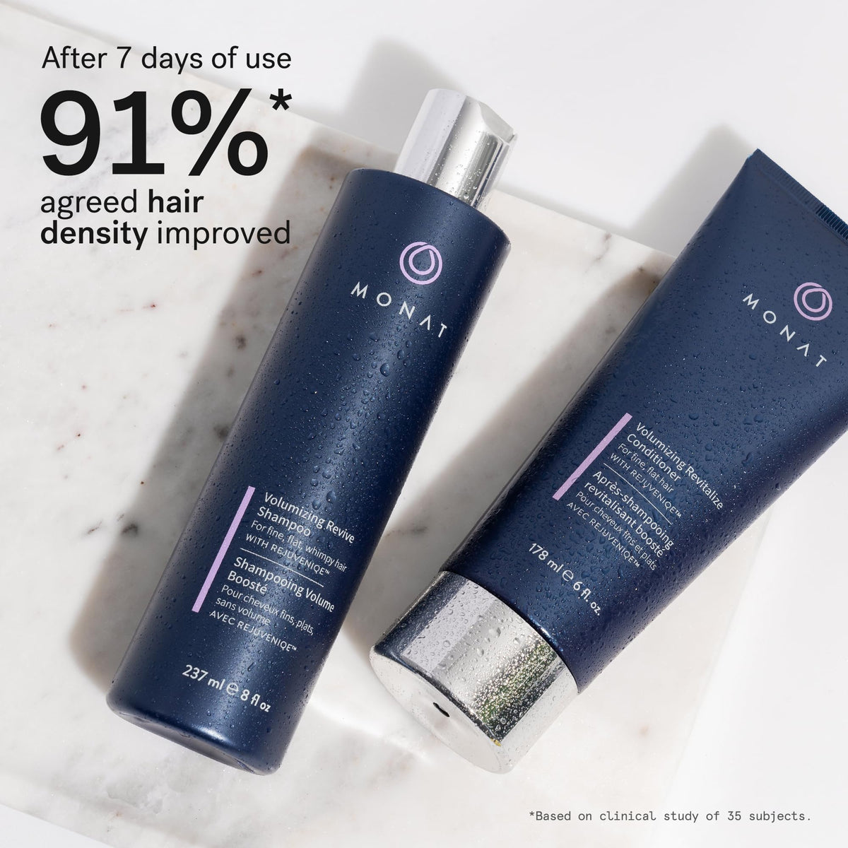 MONAT REJUVENIQE oil blend bottle close-up highlighting nourishing shine