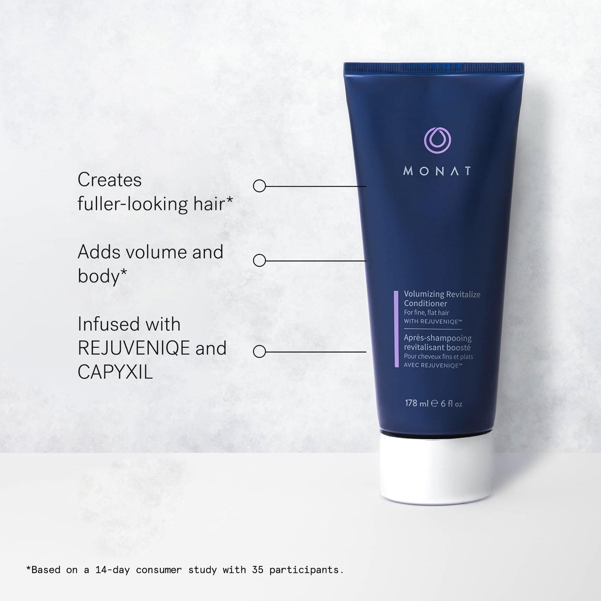 MONAT shampoo lather texture demonstrating gentle cleansing and lift
