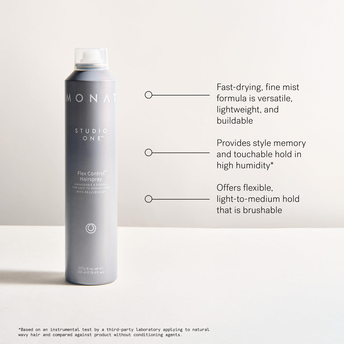 MONAT applied on styled hair showing flexible natural movement