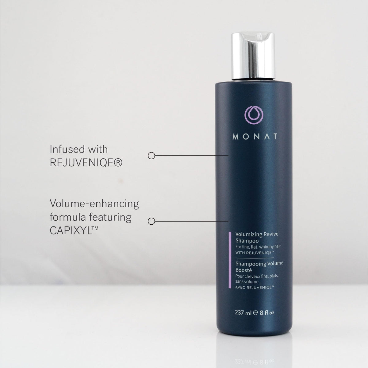 MONAT shampoo pump and bottle detail highlighting easy dispensing and control