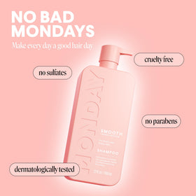 MONDAY HAIRCARE bottle in hand for scale showing large 798 mL size benefit