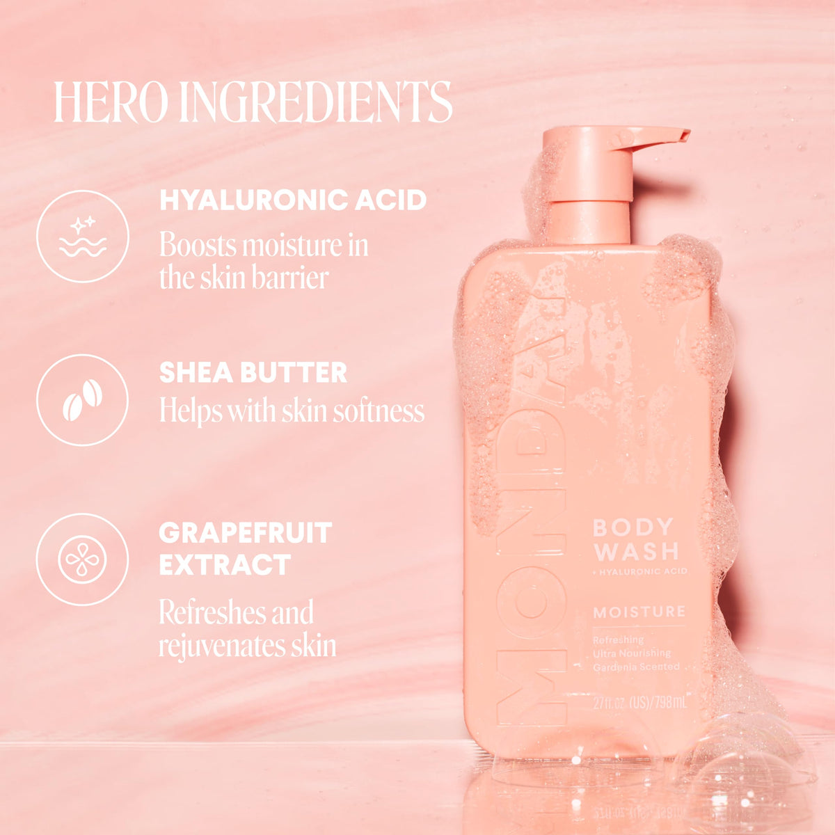 MONDAY HAIRCARE lather on hand demonstrating gentle foam and moisturizing finish
