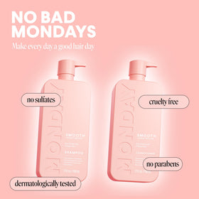 MONDAY HAIRCARE size comparison beside hand to show 27 oz scale