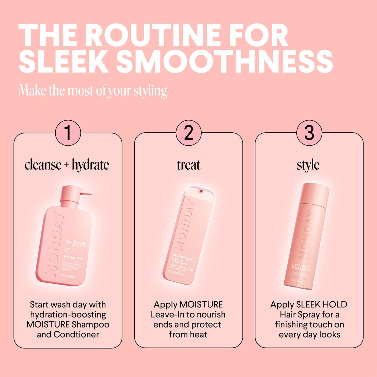 MONDAY HAIRCARE two-pack in bathroom scene conveying everyday styling convenience