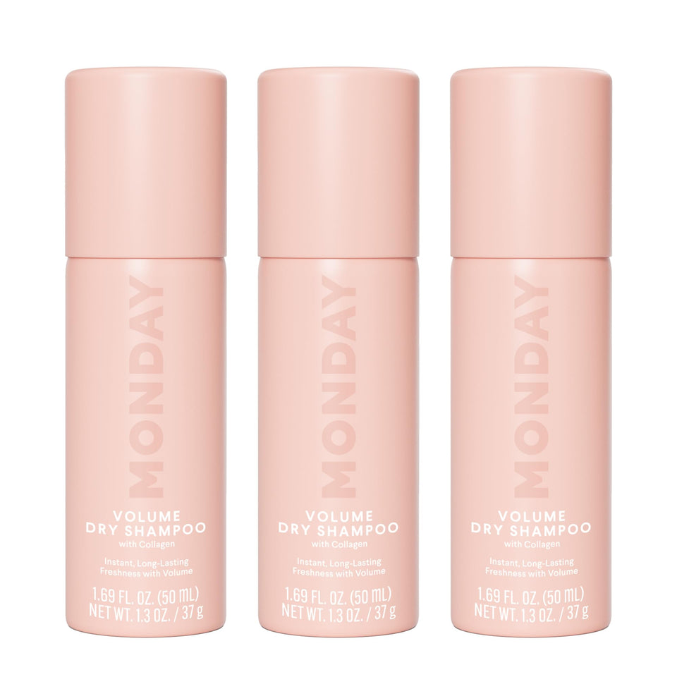 MONDAY HAIRCARE front packaging shows 3-pack and benefits