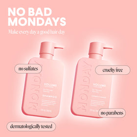MONDAY HAIRCARE bottles in shower setting highlighting daily use convenience