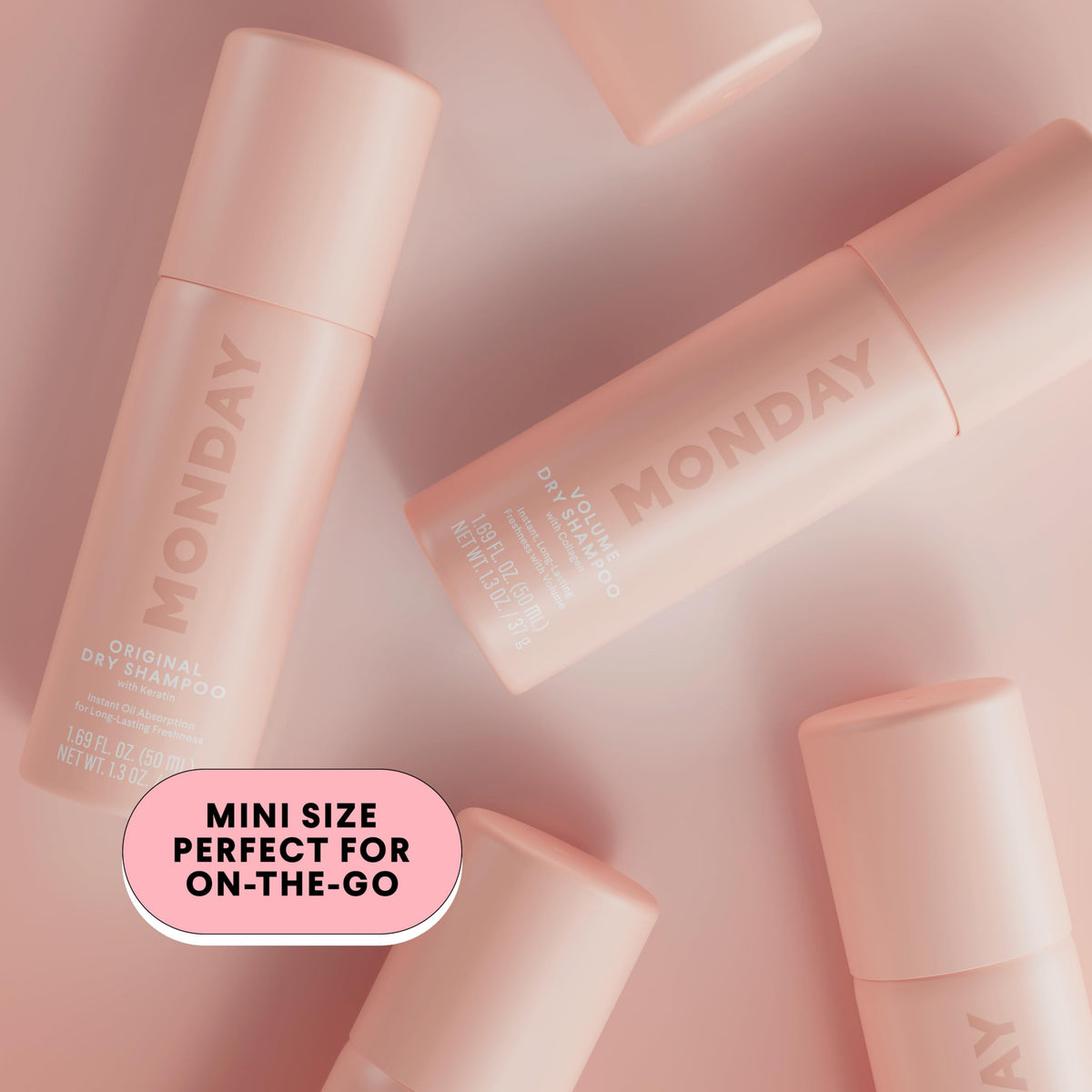 MONDAY HAIRCARE size comparison 50ml can for travel convenience