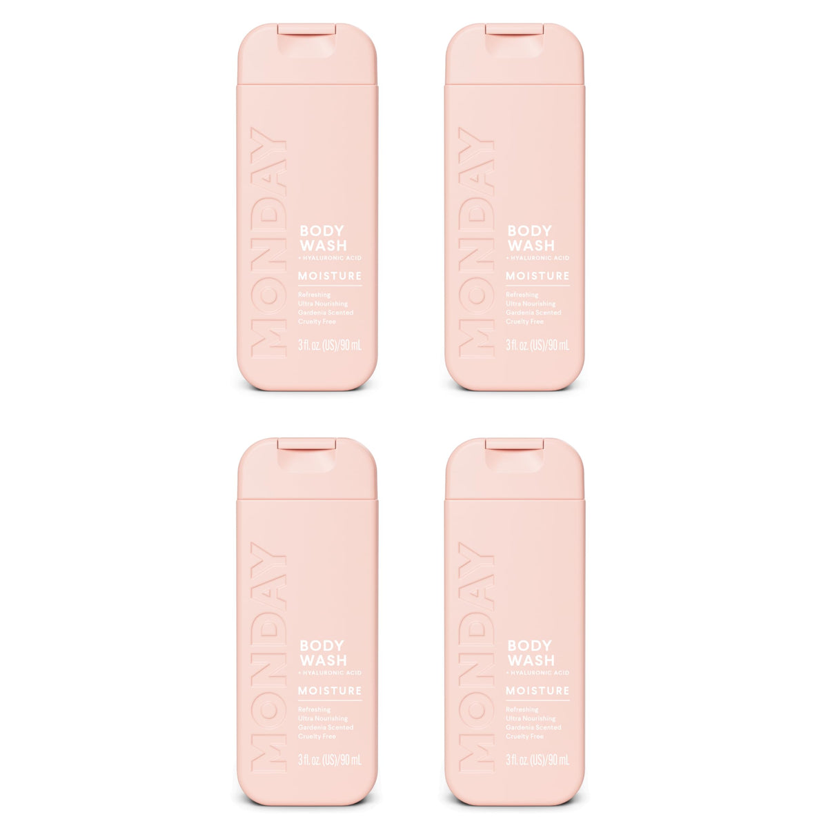 MONDAY HAIRCARE front packaging showing travel bottles and soft gardenia scent benefit