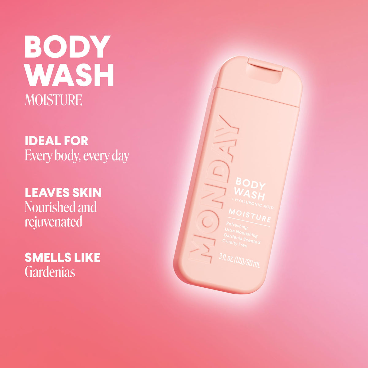 MONDAY HAIRCARE creamy body wash texture close-up showing hydrating formula benefit