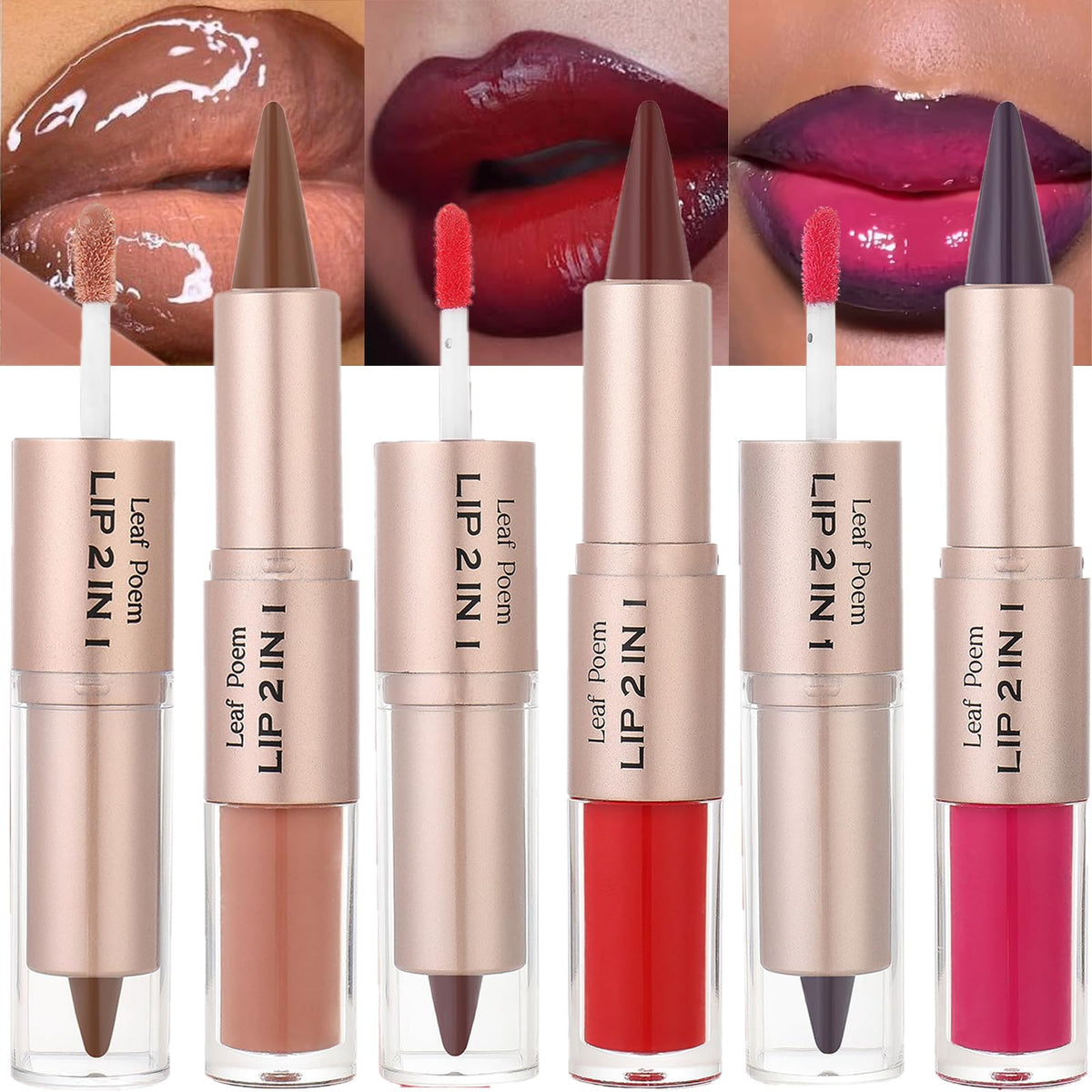 MooGlamor dual-ended lip combo front view showing both liner and gloss benefits