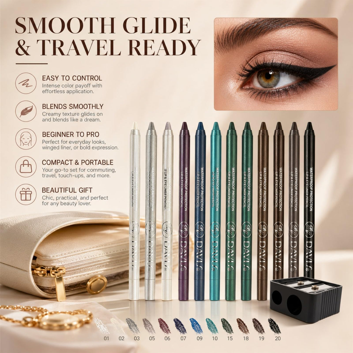 MooGlamor metallic silver pencil detail highlighting shimmer for evening accent looks