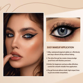 Water droplets on eyelid with MooGlamor liner to show resistant finish after water exposure