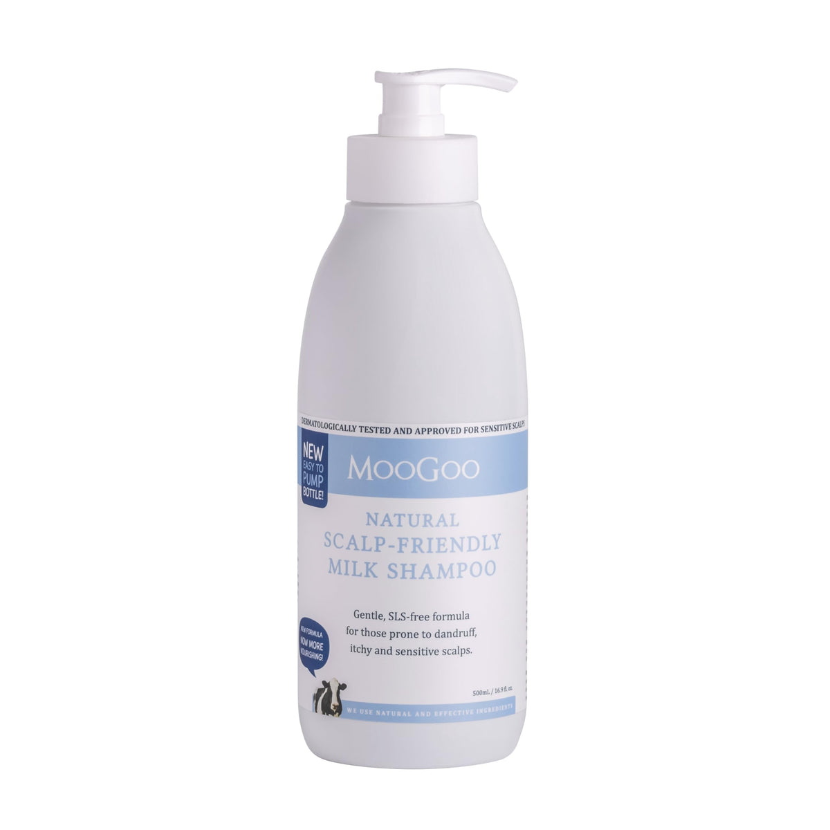 MooGoo bottle front view showing gentle shampoo for sensitive scalps