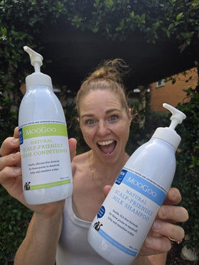 MooGoo bottle next to common items showing 16.9 fl oz size clarity