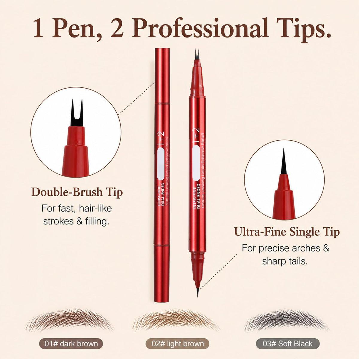 MOOMARTO double-brush close-up showing two-prong tip for creating natural hair strokes