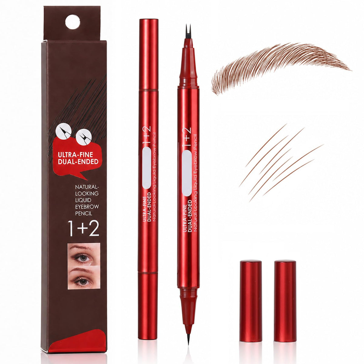 MOOMARTO front view of dual-ended brow pen showing both caps and body benefits quick use