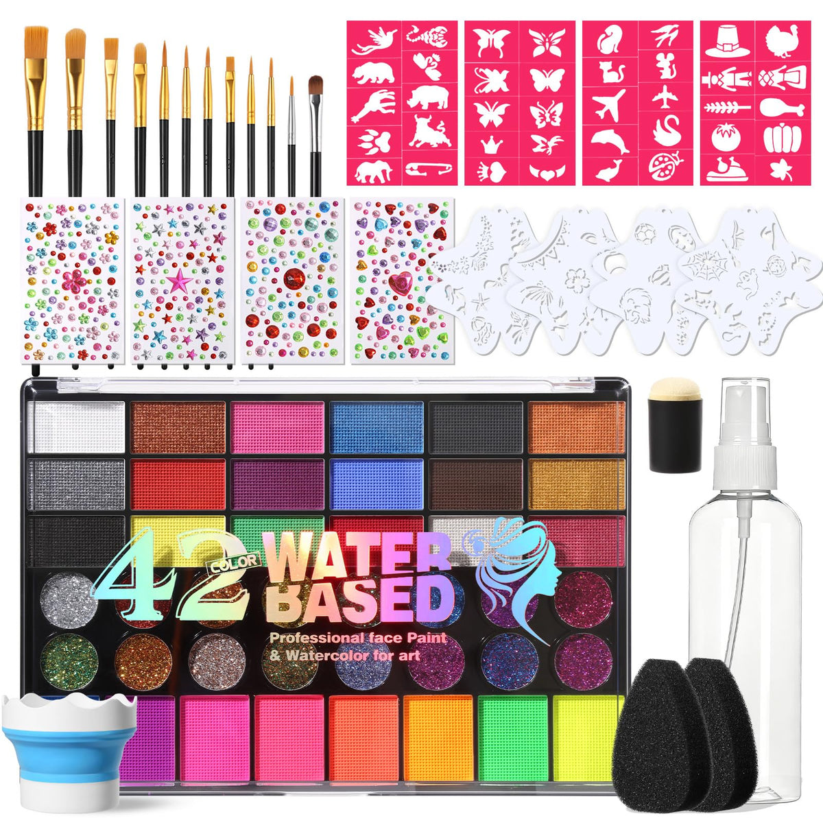 MOOMARTO front view of face paint palette showing organized pans and quick access