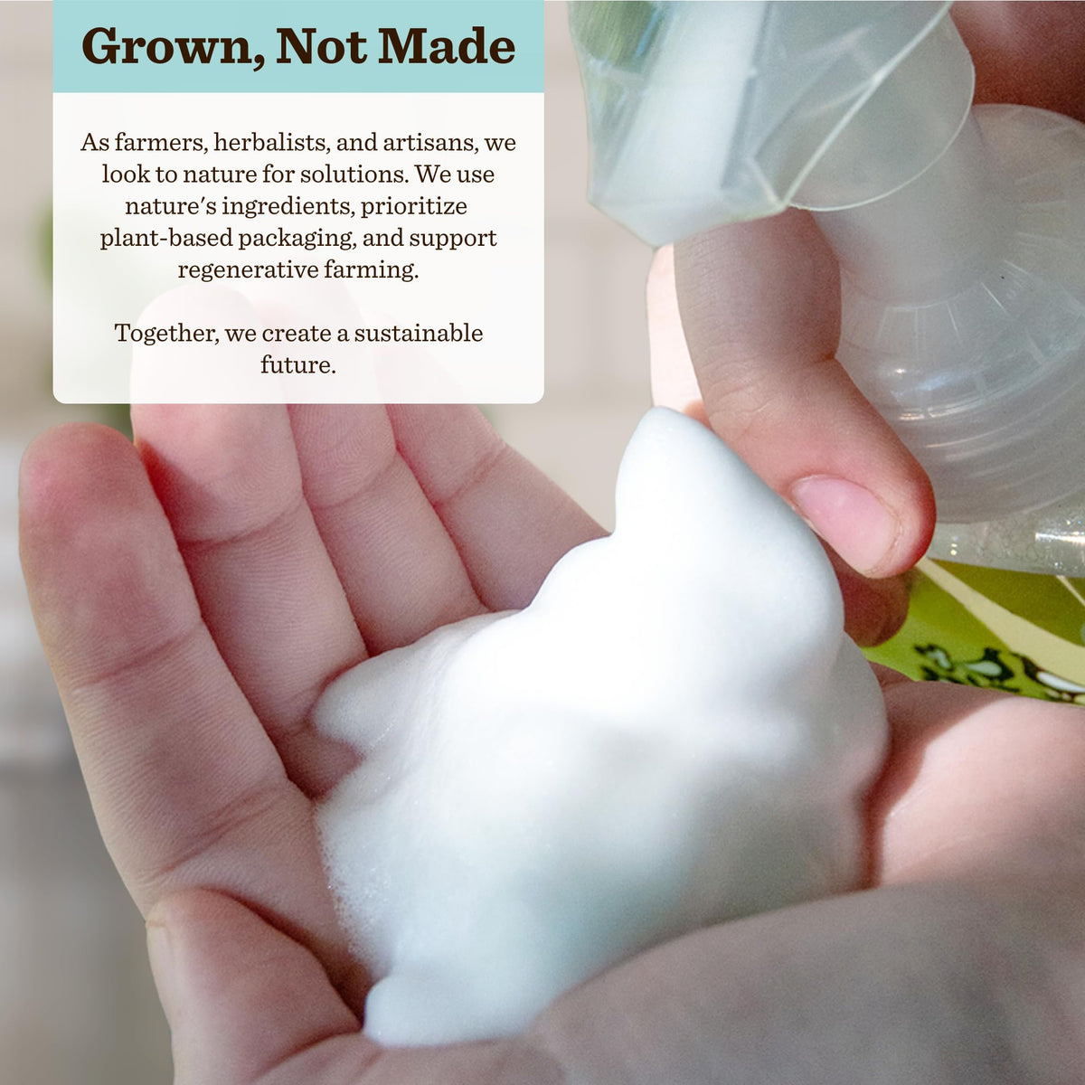 Moon Valley Organics foaming lather on hands for gentle cleansing