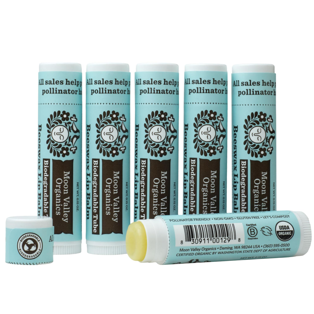 Moon Valley Organics front packaging showing six cool mint vanilla sticks for easy refills