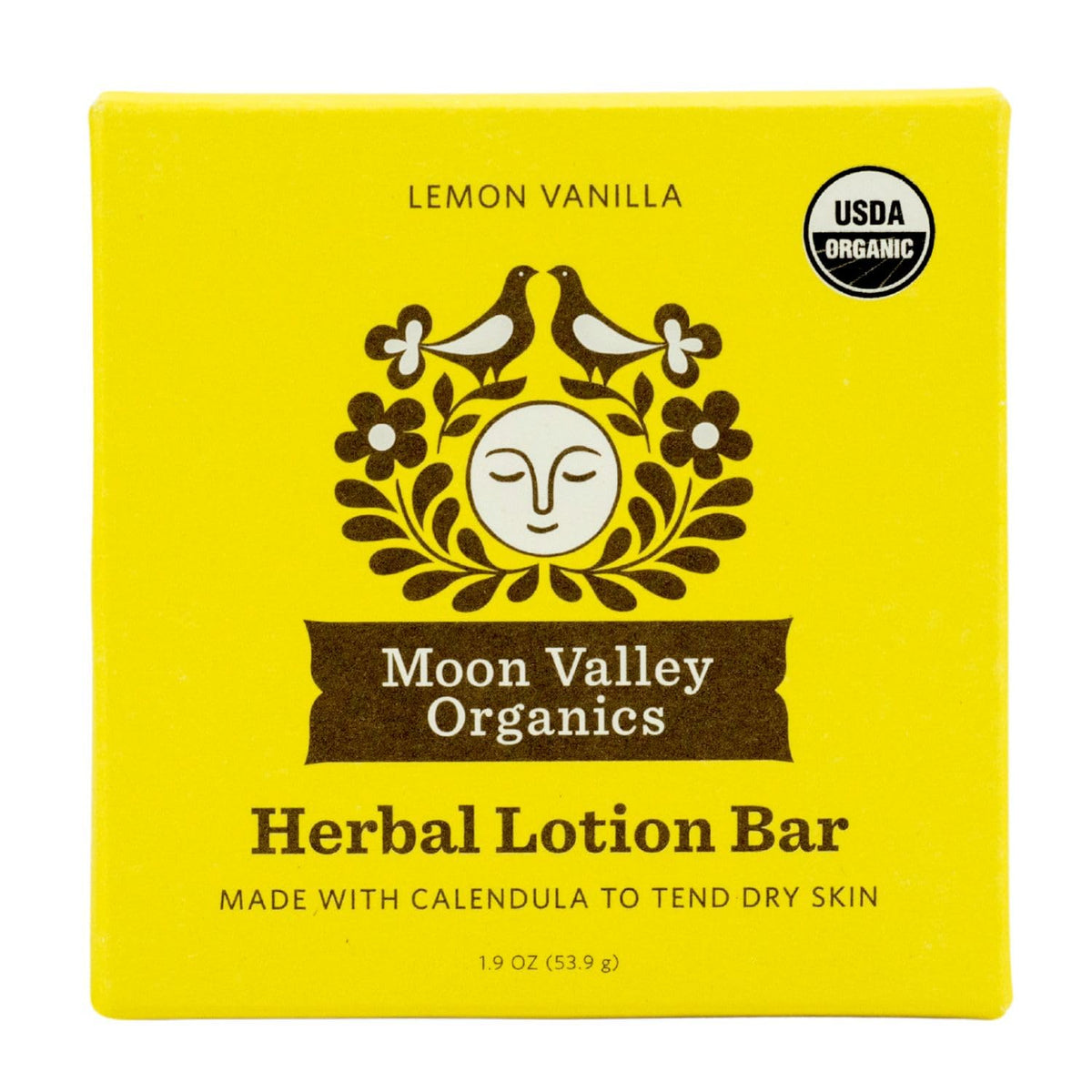 Moon Valley Organics Moon Melt front packaging showing lemon vanilla scent benefit