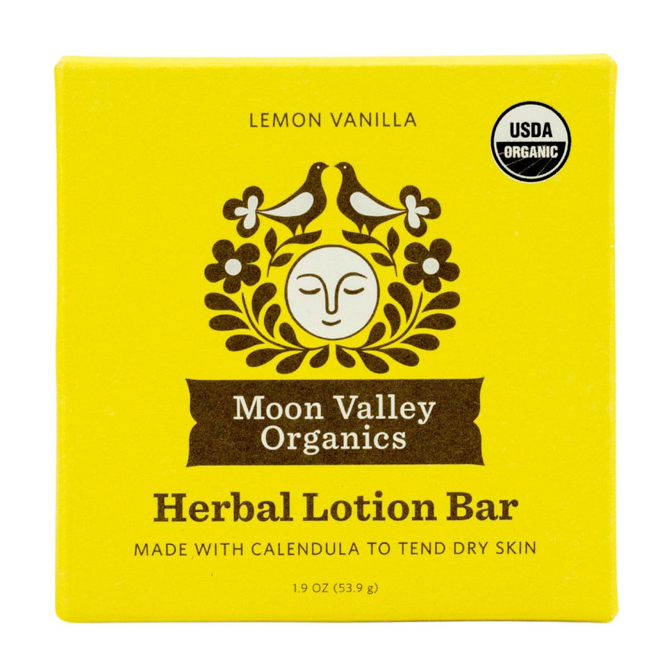 Moon Valley Organics Moon Melt front packaging showing lemon vanilla scent benefit