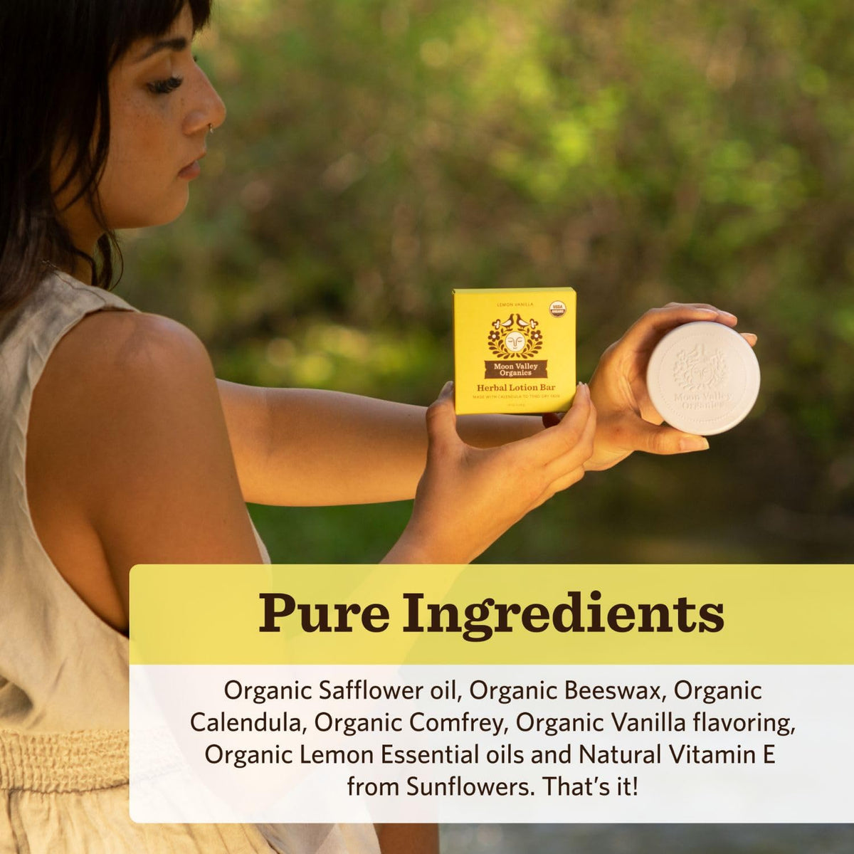 Moon Valley Organics Moon Melt in hand demonstrating heat-activated gentle melt