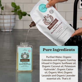 Moon Valley Organics pouring concentrate into foaming dispenser for convenience