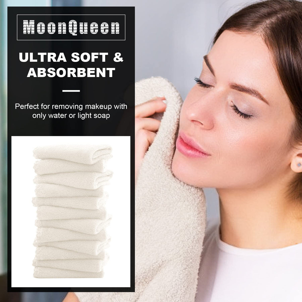 MOONQUEEN microfiber texture close-up showing soft fibers and absorbency