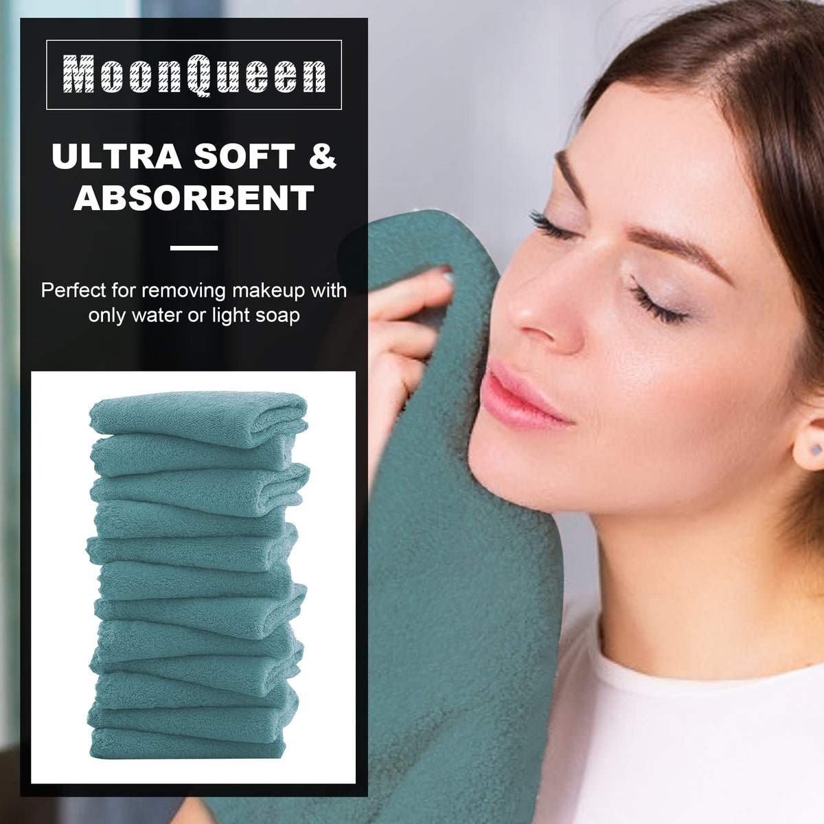MOONQUEEN microfiber close-up showing dense weave, gentle effective cleansing