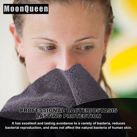 MOONQUEEN grey cloth hanging to dry demonstrating fast-dry, odor-resistant benefit