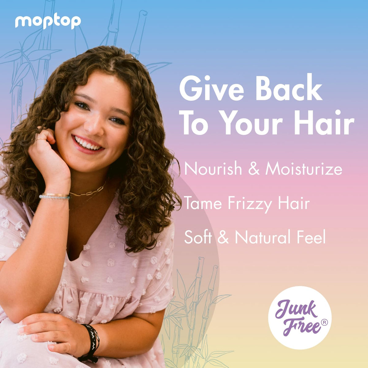 MopTop label close-up highlighting botanical ingredients and clean formula