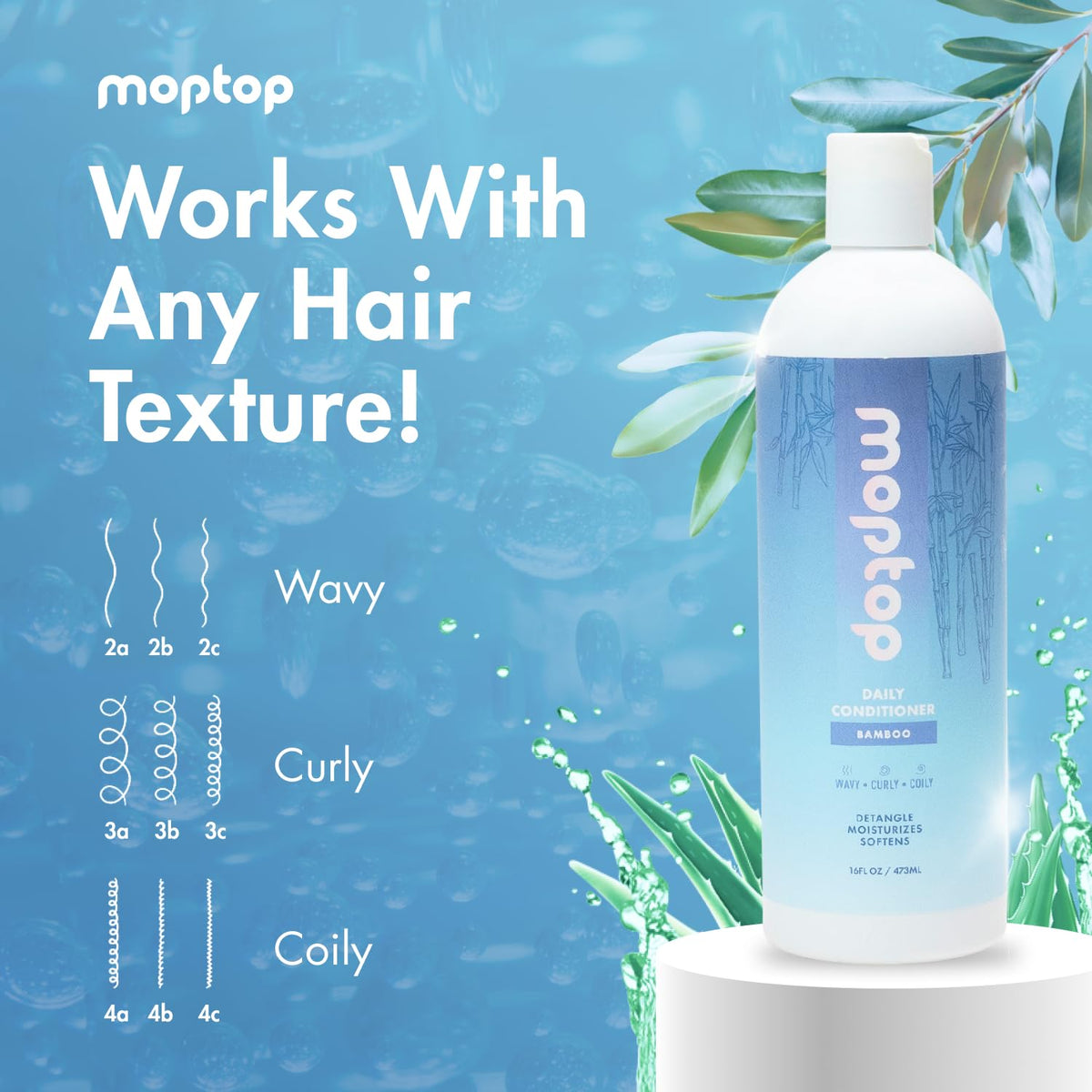 MopTop bottle staged with bamboo background suggesting natural botanicals