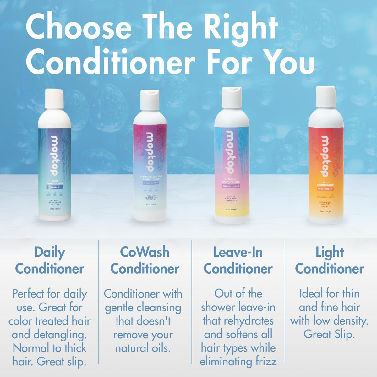 MopTop 8 oz bottle next to ruler for clear size and travel-friendly benefit