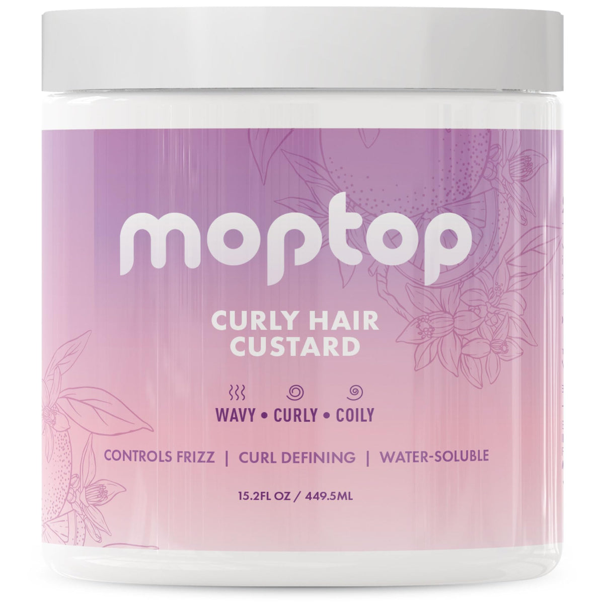MopTop jar front view showing product and benefits for defined curls