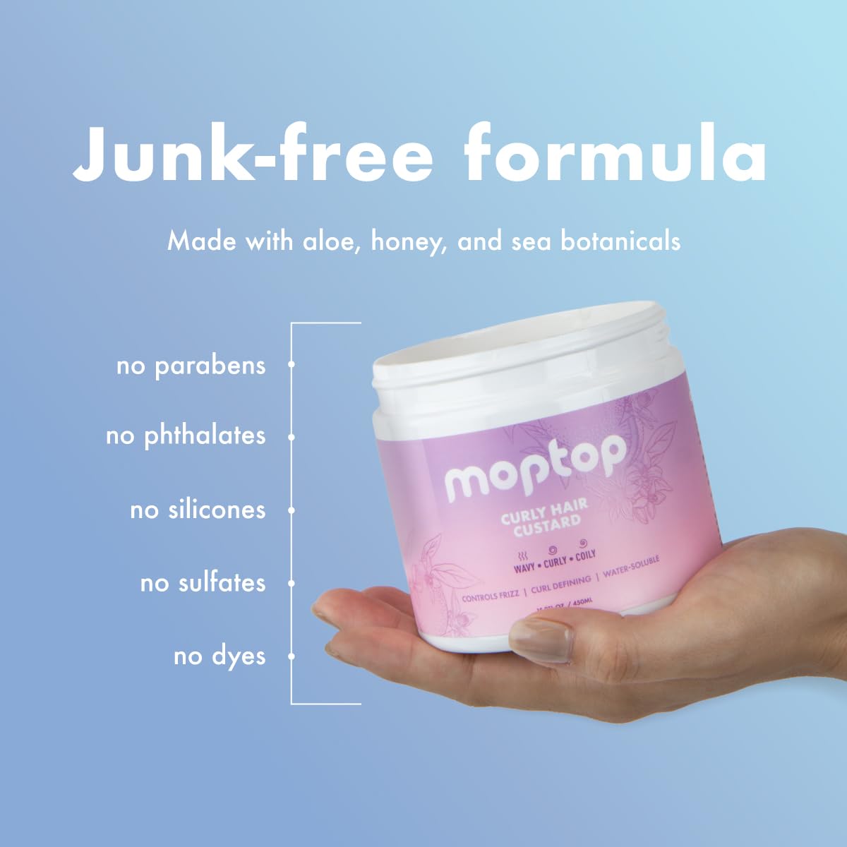 Dispensing MopTop gel custard onto hand demonstrating easy portion control