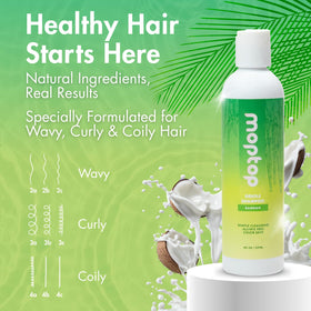 MopTop shampoo lather on hair showcasing gentle cleanse and reduced frizz
