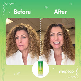 MopTop shampoo being worked into curly hair demonstrating enhanced curl definition