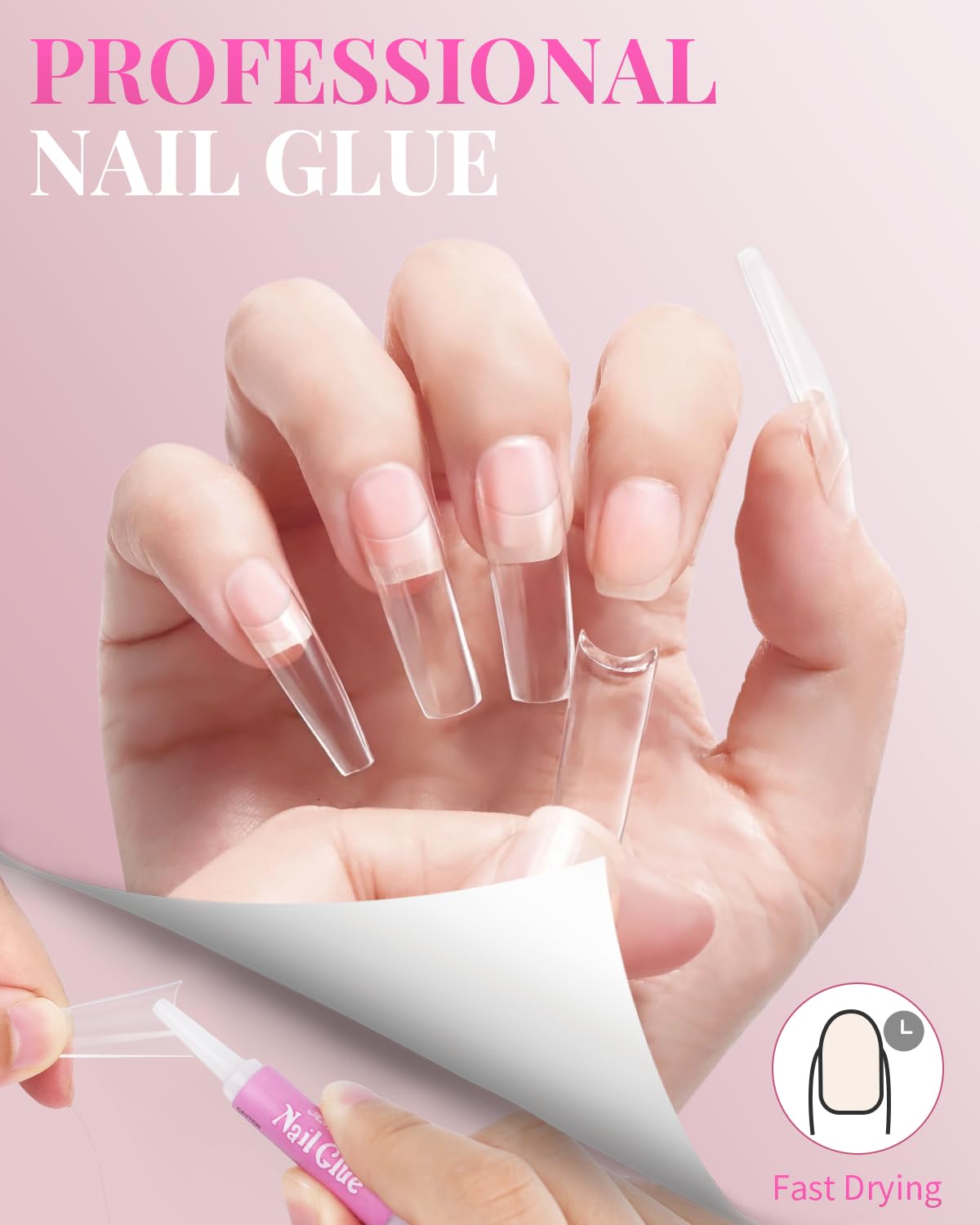 MORGLES applying a clear tip with glue demonstrating secure adhesion benefit