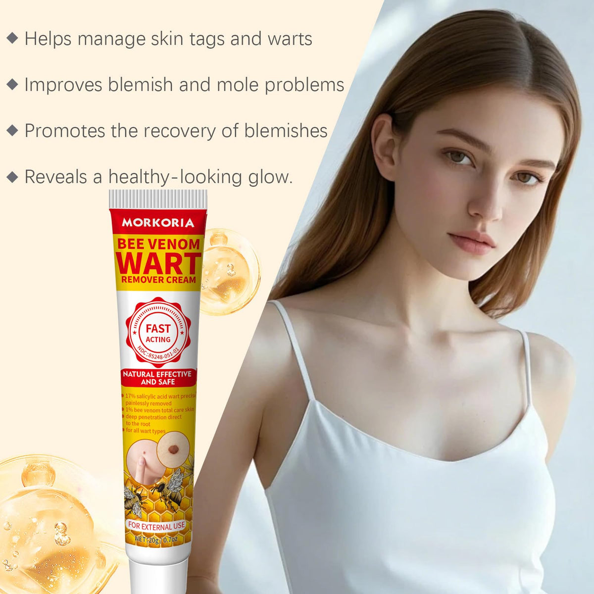 MORKORIA cream texture close-up highlighting smooth consistency and soothing benefit