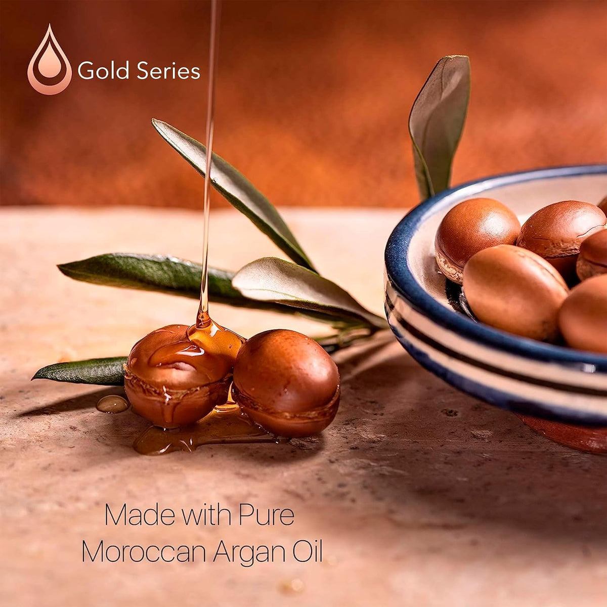 Moroccan Gold Series before and after hair strand showing reduced breakage