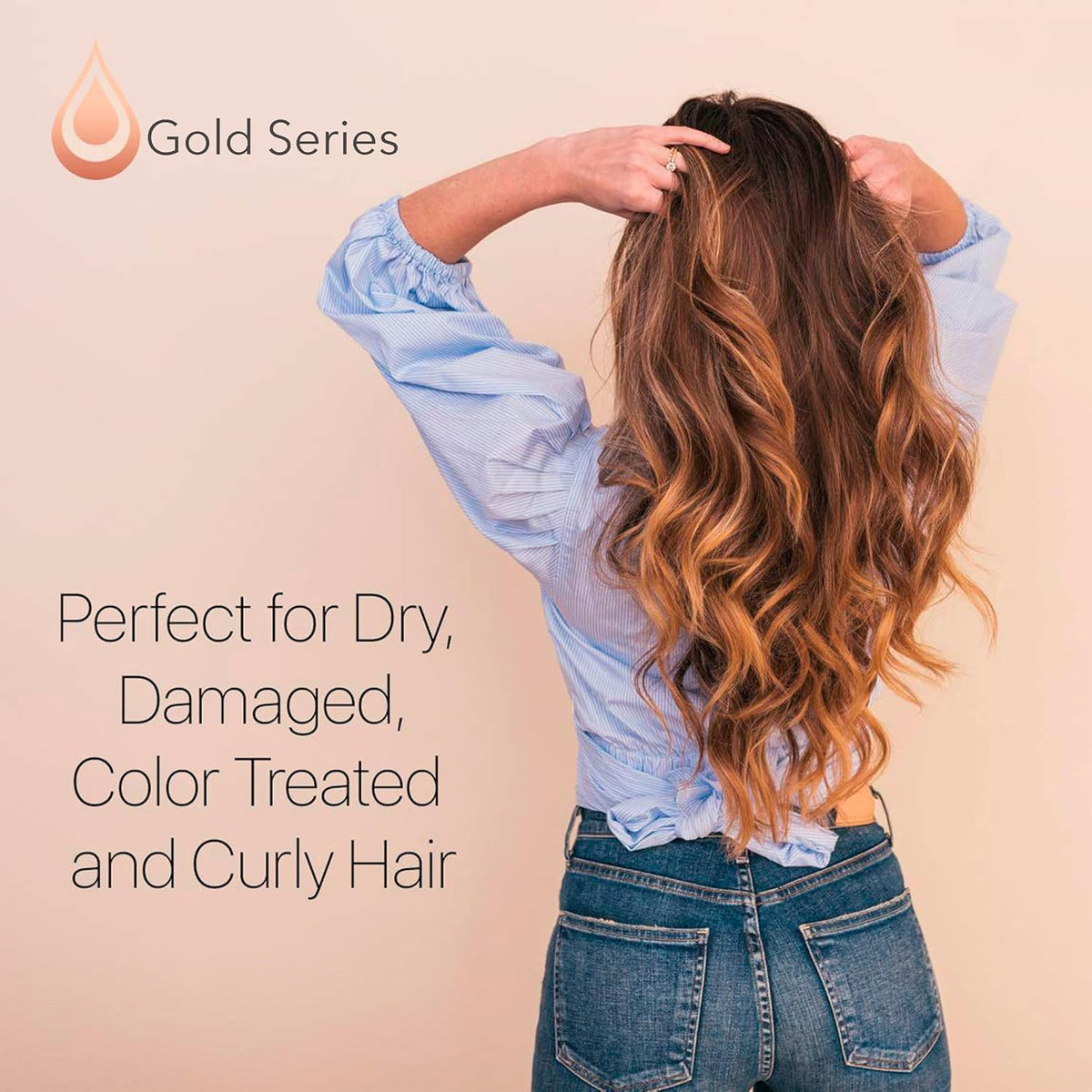Moroccan Gold Series argan oil bottle ingredient highlight for nourishing hair