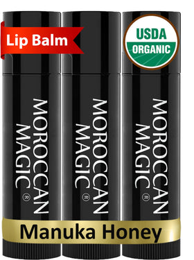 Moroccan Magic front packaging showing three tubes and clean ingredients