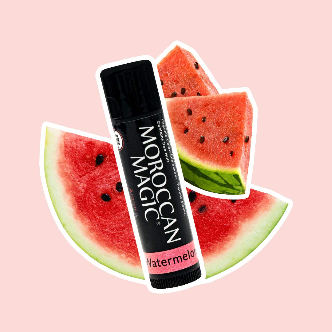 Moroccan Magic lip balm tucked in purse pocket suggesting portable hydration on-the-go