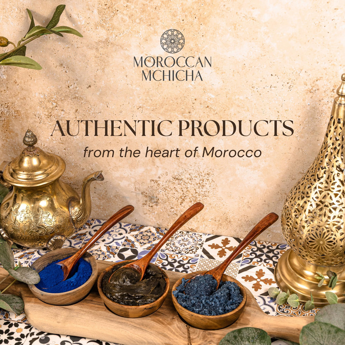 MOROCCAN MCHICHA styled hammam scene with soap and glove for ritual use