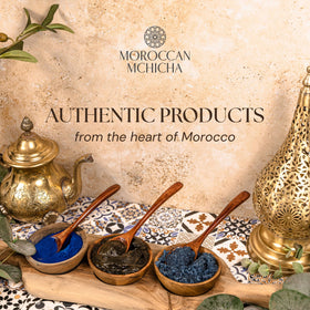 MOROCCAN MCHICHA styled hammam scene with soap and glove for ritual use