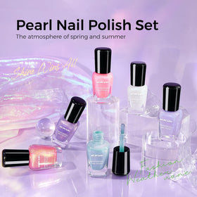 Morovan bottles lined up top view highlighting pearlescent colors and even coverage