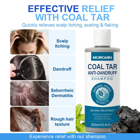 Close-up label on Morovan bottle highlighting 2% coal tar and ingredients