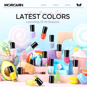 morovan eight bottles arranged to display pastel and neon color range