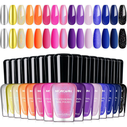 Morovan front packaging showing 15-color festival nail kit and bold variety benefit