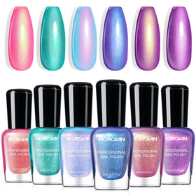 Morovan front packaging showing six aurora shades and quick-dry benefit